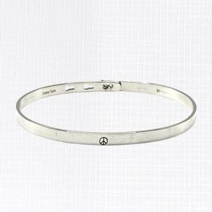 Chelsea Taylor Silver Tone Bracelet Adjustable Memory Bangle Peace Sign Stacking